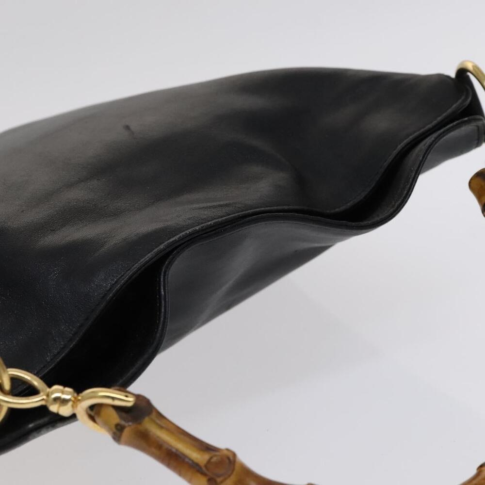 GUCCI Bamboo Hand Bag Leather Black Gold 001 2113 001 2113 - Picture 6 of 16